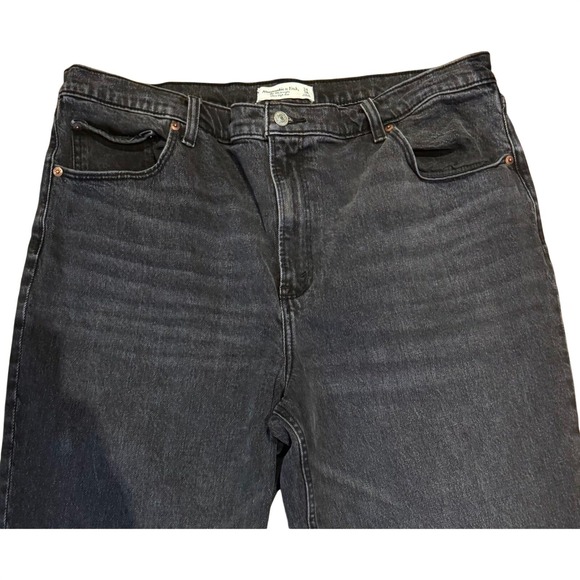 Abercrombie & Fitch The 90s Straight Jeans 34 18R Black Ultra High Rise Raw Hem - Picture 2 of 9